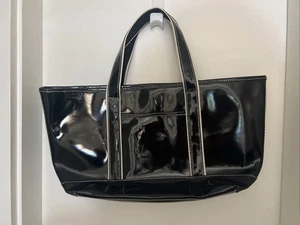 LANDS' END GROSSE SCHWARZE LACK ECHT LEDER SCHULTERTASCHE SHOPPER BEUTELTASCHE �� - Bild 1 von 6
