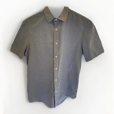 Michael Kors Hombre 100% Lino Medio Calce Clásico Azul, Manga Corta Con Botones Foto 1 de 4