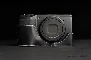 Genuine Real Leather Half Camera Case Bag Cover for Ricoh GR GR II Black - Picture 1 of 8