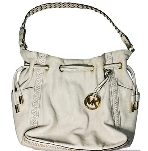 Michael Kors Beige Pebbled Leather Shoulder Handbag Hobo Boho Slouchy Braided - Picture 1 of 15