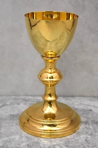 Cáliz antiguo con copa de plata de ley, todo chapado en oro, 7 5/8" ht (CU2102) - Imagen 1 de 11