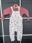 Baby Girls M&S 2 Piece Dungarees Age 12-18 Few Marks - Might Come Out