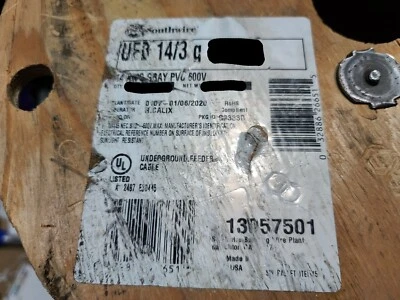 Southwire 14/3C w/ground UF-B Direct Burial Underground Feeder Cable /50ft - Image 1 of 4