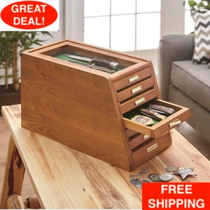 Collectors Cabinet Solid Wood Knives Coin Watches ELEGANT Display Case Glass Top - Picture 1 of 24