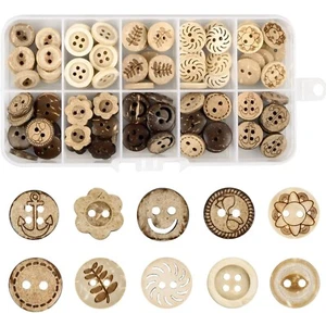 100 Stück Holzknöpfe, Handmade Runde Form Knopf, Natur Kokosknöpfe, 2/4 Loch ... - Bild 1 von 11
