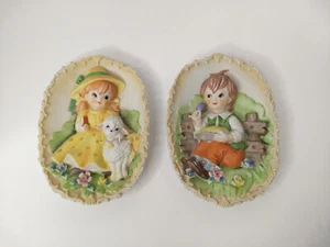 Little Bo Peep & Little Jack Horner 3D Porcelain Wall Hangings Set 2 Nursery Kid - Picture 1 of 18