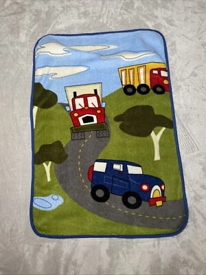 Baby Throw Blanket Construction Trucks Cars Road Clouds Plush Soft Lovey 30"x40" - Image 1 of 3