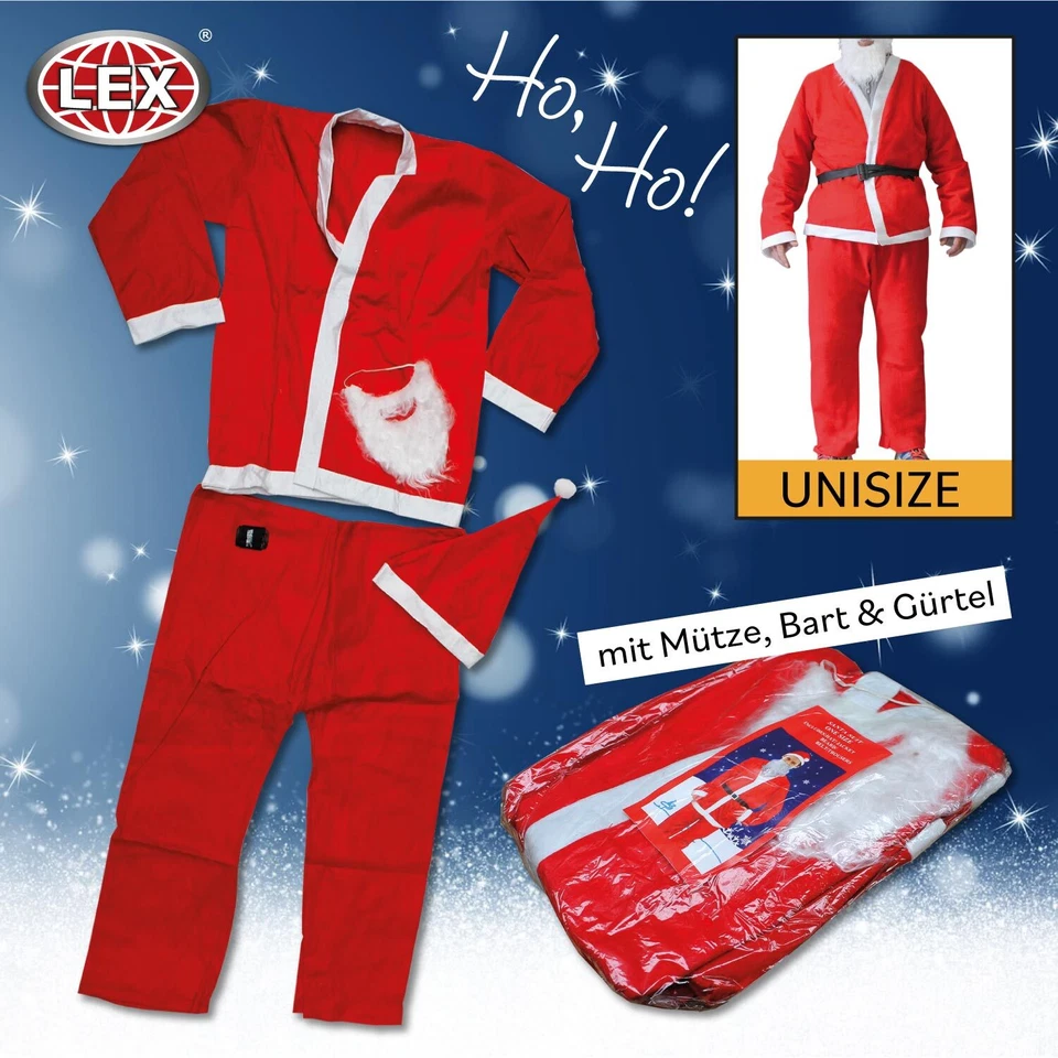 Nikolaus Kostüm Set Universalgröße Weihnachtsmann Anzug Santa Claus Verkleidung