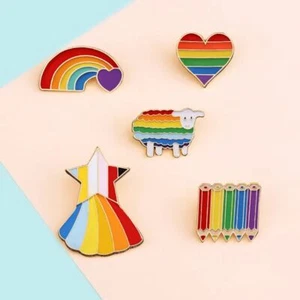 Rainbow Cartoon Sheep Heart Brooches Women Fashion Garments Accessory Pin Brooch - Picture 1 of 17
