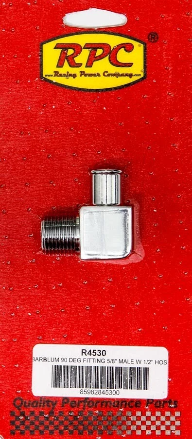 90 Degree Alum Fitting 5/8 x 1/2 Chrome RACING POWER CO-PACKAGED R4530 - Image 1 of 1