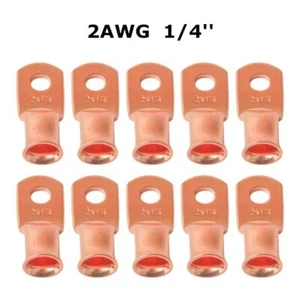 2AWG 1/4" Ring Terminals Uninsulated Crimp Connectors1 Pack of 100 Copper Lugs - Picture 1 of 7