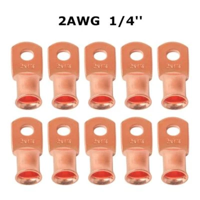 2AWG 1/4" Ring Terminals Uninsulated Crimp Connectors1 Pack of 100 Copper Lugs - Image 1 of 4