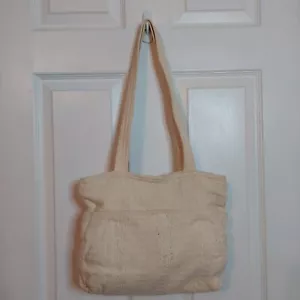 Vintage 80er Creme Gewebte Baumwolle Schultertasche Cottagecore Bohemian Coastal Beachy - Bild 1 von 20