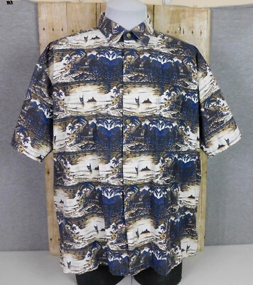Гавайская рубашка Kahala мужская размер XL с коротким рукавом Tiki Huts Boats - Изображение 1 из 4