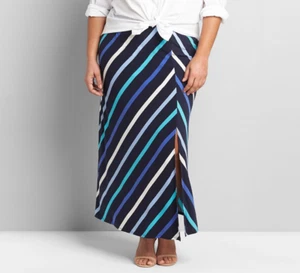 LANE BRYANT NAVY BLUE WHITE STRIPED MATTE JERSEY PULL-ON MAXI SKIRT Sz 14/16 - Picture 1 of 2