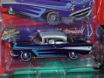JOHNNY LIGHTNING 1957 CHEVY BELAIR CLASSIC MUSCLE CAR -Dark Blue w/White Top MIP - Image 1 of 3