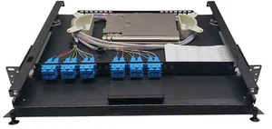 24 Fiber 1RU Rack Mount w/ 12 SC/UPC Duplex Adapters, Singlemode Pigtails & Tray - Picture 1 of 7