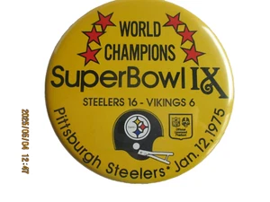 Pittsburgh Steelers Campeones Mundiales Super Bowl IX 1975 NFL Botón Pin De Colección Amarillo - Imagen 1 de 2