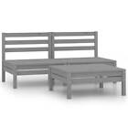 3-piece Outdoor Sofa Set Garden Patio Lounge Chairs Setting Solid Pine Wood Grey