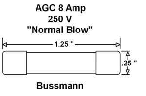 2 ea, AGC 8 Amp 250V Fusible de Vidrio, Soplado Normal, 8A 250 Voltios NUEVO - Imagen 1 de 3