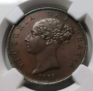 GREAT BRITAIN UK England 1/2 Penny 1855 NGC MS 63 BN UNC Victoria 1/2P #2 - Picture 1 of 8