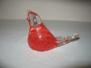Vintage Joe St Clair Kunst Glas rot/orang Vogel Kardinal Figur Briefbeschwerer 1984 - Bild 1 von 6