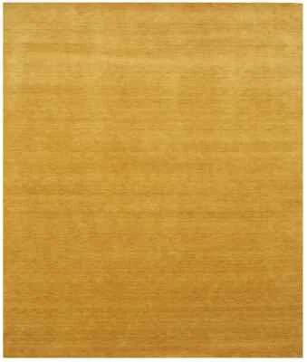 Golden Peach Solid Design Hand-Loomed 8X10 Gabbeh Wool Rug Oriental Carpet - Image 1 of 4