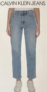 Jeans donna Calvin Klein vita alta gamba dritta blu chiaro taglia 14 NUOVO CON ETICHETTE - Foto 1 di 6