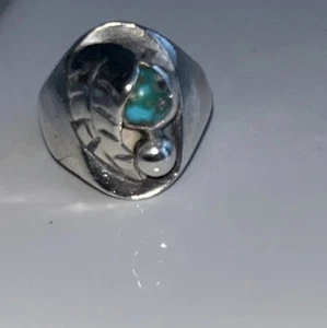 Sterling Silver Navajo Blue Turquoise Feather Ring~4.5” - Picture 1 of 6