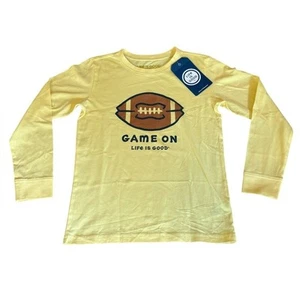 Life is Good Long Sleeve Crusher Tee Yellow Game On Football Kids Medium NEW - Picture 1 of 7