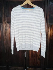C&C California 100% 2 Ply Cashmere Sweater Women’s Sz L Gray Striped Crew Neck - Picture 1 of 3