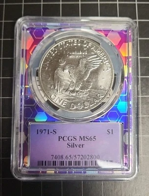 1971 S $1 Silver Ike Eisenhower Dollar PCGS MS65 Purple Core - Image 1 of 2