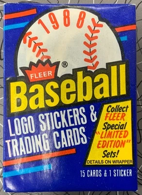 1988 Fleer Baseball - UNOPENED WAX PACK - 15 Cards 1 Logo Sticker - MLB
