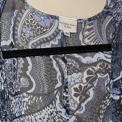 Cardigã grande drapeado espanador capa quimono feito à mão azul paisley - Imagem 1 de 4