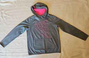 Nike Just Do It Dri-Fit Pullover Hoodie mit Daumenlöchern Damen Schwarz & Grau M - Bild 1 von 17