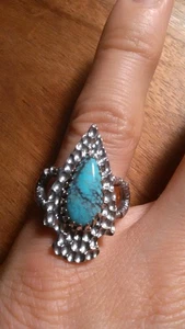 Handwerklich handgefertigter blauer Mond Türkis Pfeilspitze Sterlingsilber Ring (Größe 6) - Bild 1 von 14