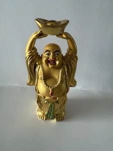 Buddha che ride in ottone che tiene lingotto salvadanaio statua attrae ricchezza feng shui o - Foto 1 di 10