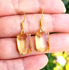 14k Gold Australian Crystal Citrine Earrings Large Citrine Dangle Earrings - Picture 1 of 5