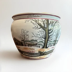 Jardinière scène hivernale Bob Timberlake vintage en porcelaine "Neige tardive à Riverwood" - Photo 1/7