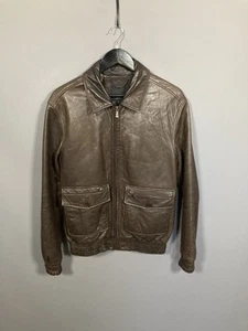 TED BAKER LEATHER BOMBER Jacket - Size 3 Medium - Brown - Good Condition - Mens - Picture 1 of 5