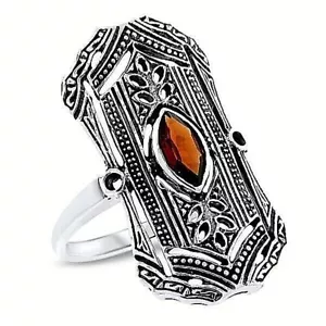GENUINE GARNET 925 STERLING SILVER SOLITAIRE ART DECO STYLE FILIGREE RING 1070Z - Picture 1 of 2