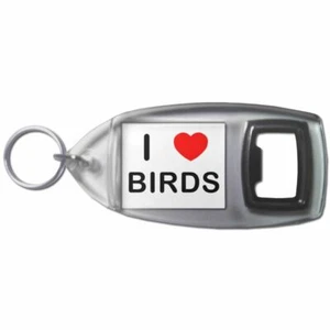 Birds I Love Heart Bottle Opener Key Ring Plastic (97mm x 47mm) - Picture 1 of 2