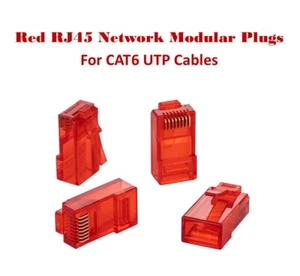 LOTE de enchufes modulares rojos RJ45 End Pass Thru EZ 8P8C para paquete de cables de red Cat6 - Imagen 1 de 6
