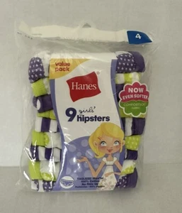 New-Hanes-Girls-9 Pack - Hipsters Panties -Size 4-Cotton Tagless Underwear - Picture 1 of 4