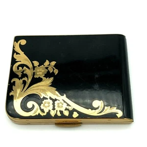 Espejo Elgin American Negro Esmalte Dorado Pergamino Compacto Firmado De Colección - Imagen 1 de 12