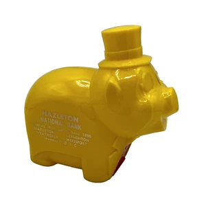 Vintage Banthrico Sparschwein gelb Kunststoff Chicago Hazleton Nationalbank USA - Bild 1 von 15