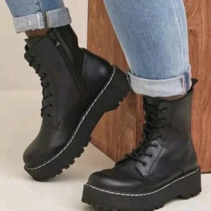 Torrid Black Chunky Platform Combat Boots Women’s Size 13WW Whimsigoth Mob Wife - Picture 1 of 12