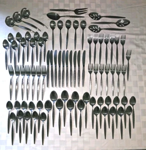 Vtg MCM Flatware Lot LACEBON by Present KOREA Stainless 85 Pieces Svc for 8 Plus - Picture 1 of 14