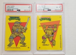 LOT 2 1989 TOPPS TMNT TURTLES STICKERS LEONARDO #4 Donatello #3 PSA Graded Cards