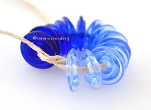 BLUE OMBRE Disk Set * handmade lampwork glass disc beads TANERES sra transparent - Picture 1 of 12